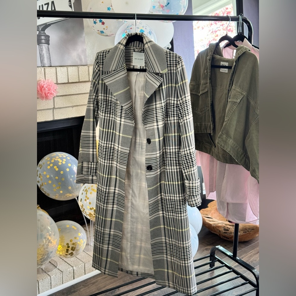 AVEC LES FILLES Fashionable Plaid Patent Trench Coat Size XS